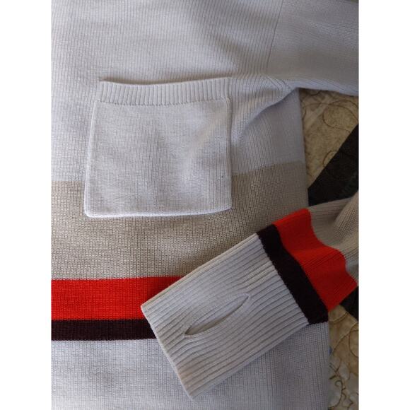 Athleta XS Cream Color Block Merino Wool Blend Cropped Sweater Coral Striped - Picture 4 of 8